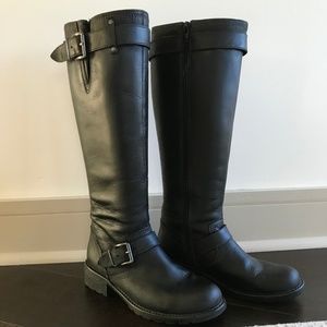 Tall Black Leather Boots, Adjustable Shaft